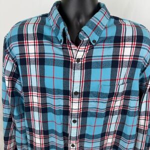 Lands' End Flannel Turquoise and Navy Plaid Men's Shirt